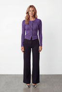 Rib Knit Slit Button-Front Cardigan Top