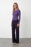 Rib Knit Slit Button-Front Cardigan Top