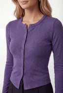 Rib Knit Slit Button-Front Cardigan Top