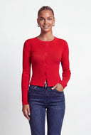 Rib Knit Slit Button-Front Cardigan Top