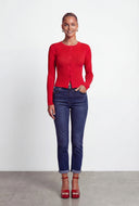 Rib Knit Slit Button-Front Cardigan Top