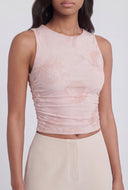 Floral Mesh Sleeveless Crop Top