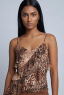 Leopard Asymmetrical Ruffle Cami