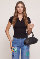 Short Sleeve Notch Neck Top