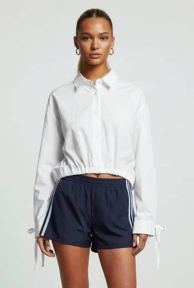 Nina Poplin Drawstring Hem Shirt Solid Casual Top