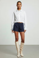 Nina Poplin Drawstring Hem Shirt Solid Casual Top