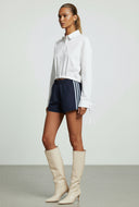 Nina Poplin Drawstring Hem Shirt Solid Casual Top