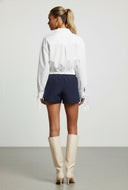 Nina Poplin Drawstring Hem Shirt Solid Casual Top