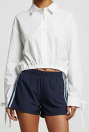 Nina Poplin Drawstring Hem Shirt Solid Casual Top