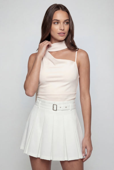 Asymmetrical Crepe One-Shoulder Scarf Top