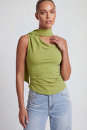 Asymmetrical Crepe One-Shoulder Scarf Top