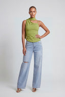 Asymmetrical Crepe One-Shoulder Scarf Top