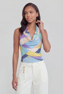 Printed Tie-Neck Halter Top