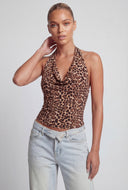 Leopard Cowl Neck Halter Top