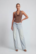 Leopard Cowl Neck Halter Top
