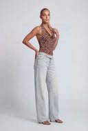 Leopard Cowl Neck Halter Top