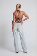Leopard Cowl Neck Halter Top