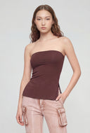 Split Hem Ruched Tube Top