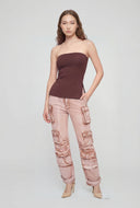 Split Hem Ruched Tube Top