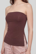 Split Hem Ruched Tube Top