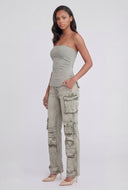 Split Hem Ruched Tube Top
