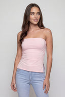 Split Hem Ruched Tube Top
