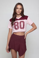 80 Color Block Bubble Hem Crop Top