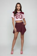 80 Color Block Bubble Hem Crop Top