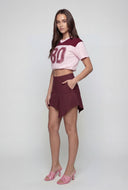 80 Color Block Bubble Hem Crop Top