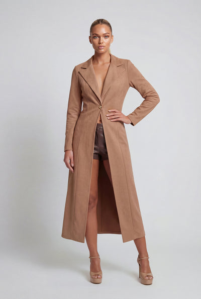 Faux Suede Single Button Coat
