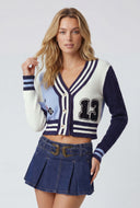 Color Block Varsity Knit Crop Cardigan