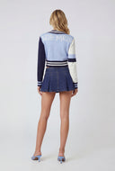 Color Block Varsity Knit Crop Cardigan