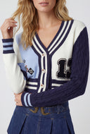 Color Block Varsity Knit Crop Cardigan
