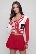 Color Block Varsity Knit Crop Cardigan