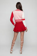 Color Block Varsity Knit Crop Cardigan
