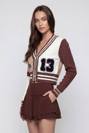 Color Block Varsity Knit Crop Cardigan