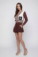 Color Block Varsity Knit Crop Cardigan