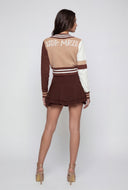 Color Block Varsity Knit Crop Cardigan