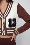 Color Block Varsity Knit Crop Cardigan