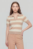 Striped Knit Polo Collar Sweater