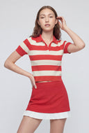 Striped Knit Polo Collar Sweater