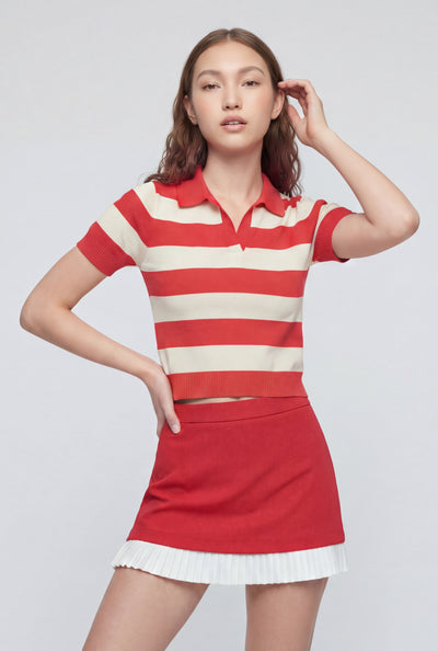 Striped Knit Polo Collar Sweater
