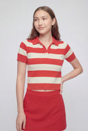 Striped Knit Polo Collar Sweater