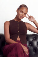Wren Metallic Button Slit Front Knit Vest