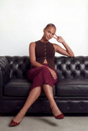 Wren Metallic Button Slit Front Knit Vest