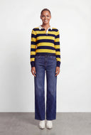 Striped Polo Collar Knit Top