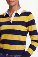 Striped Polo Collar Knit Top