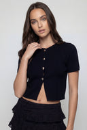 Metallic Button Front Crop Sweater
