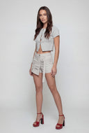 Metallic Button Front Crop Sweater