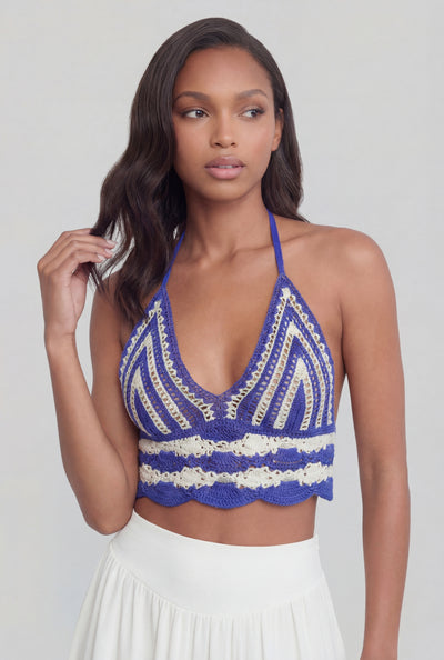 Katelyn Striped Crochet Crop Halter Top